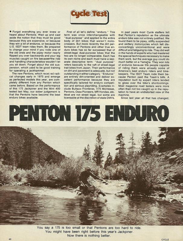 1976 penton 175 enduro motorcycle road test with dyno specs 6 pages