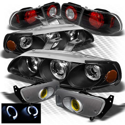 92-95 civic 2dr black pro headlights + altezza tail lights + yellow fog lights