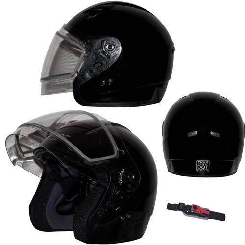 Snowmobile helmet black 2xlarge open face double lens ckx vg-977 w/ quick attach