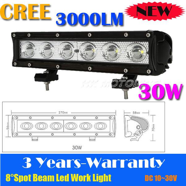 10.5" 30w cree led work light bar 8°spot 12v 24v offroad suv boat 4x4 truck suv