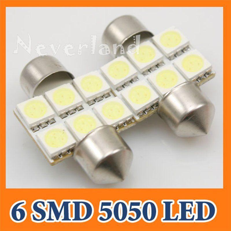 2x white 31mm 6 smd 5050 car led interior festoon dome bulb light lamp de3157