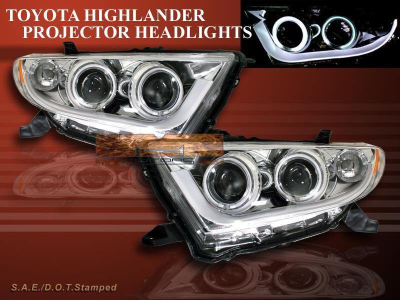 2011-2012 toyota highlander chrome projector headlights w/ light bar + halo ccfl