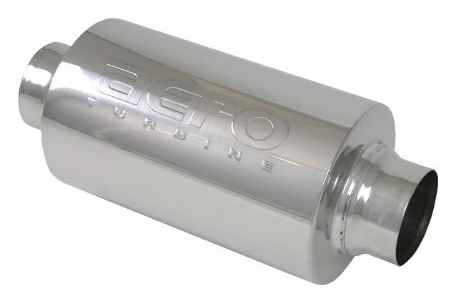 2.5" in/out x 14" oal aero exhaust resonator, 4" round, stainless steel - ar25