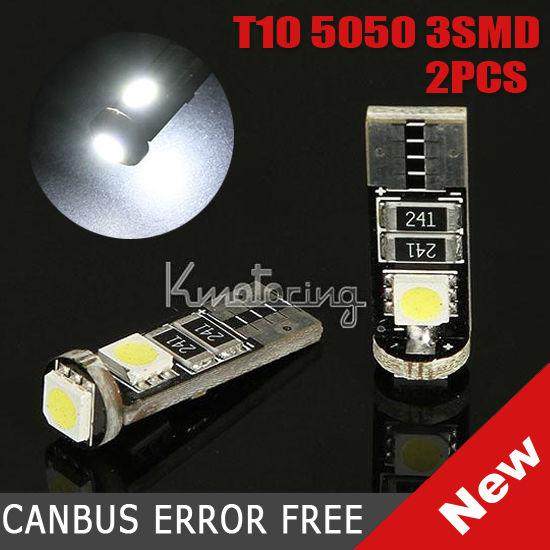 Two 3 led t10 5050 smd canbus error free car turn/tail bulbs white light 12v