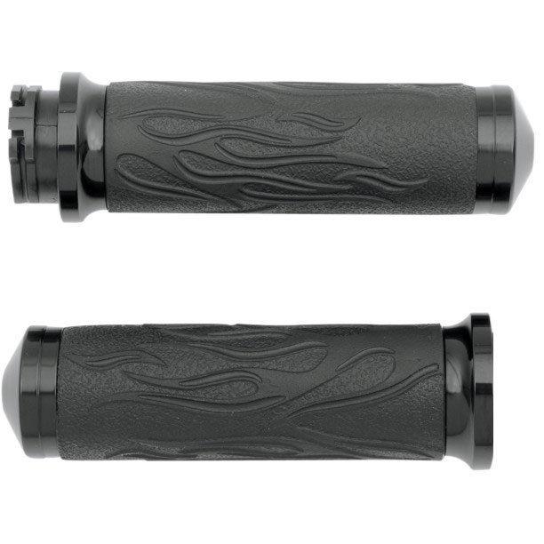 Avon black flame textured  hand grips for 1984-2013 harley softail sportster fxd