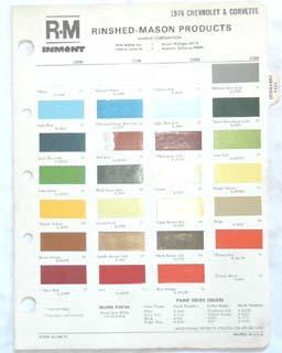 1976 chevrolet r-m color paint chip chart all models original 