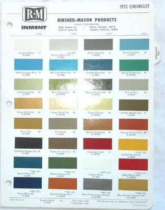 1972 chevrolet r-m color paint chip chart all models original 