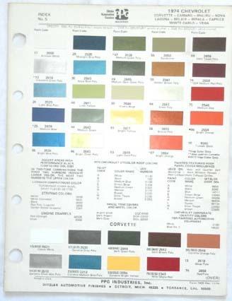 1974 chevrolet ppg color paint chip chart all models original 