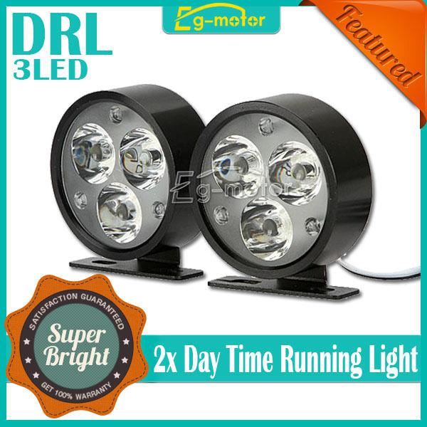 2x car drl 3 led round daytime running day driving bulb kit fog light lamps