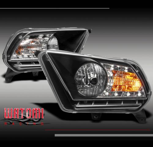 10 11 12 ford mustang base/gt drl led crystal headlights black daytime running