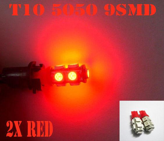 2x red 9-smd led 168 1252 194 2450 3652 912 916 w5w backup lights bulbs #hf10