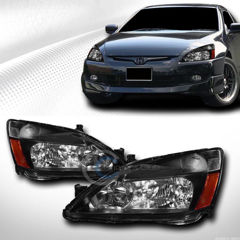 Jdm black clear head lights lamps amber left+right signal dy 03-07 honda accord