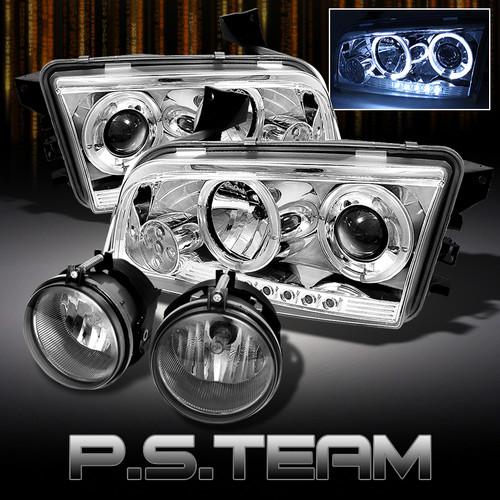 05-10 charger dual halo projector led headlights+clear fog lights w/switch+bulbs