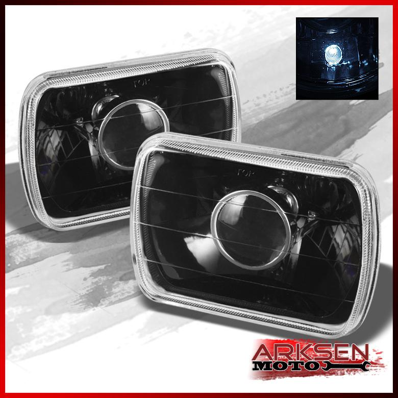 Black 7x6 7" x 6" diamond cut projector headlights lamp pair head lights set