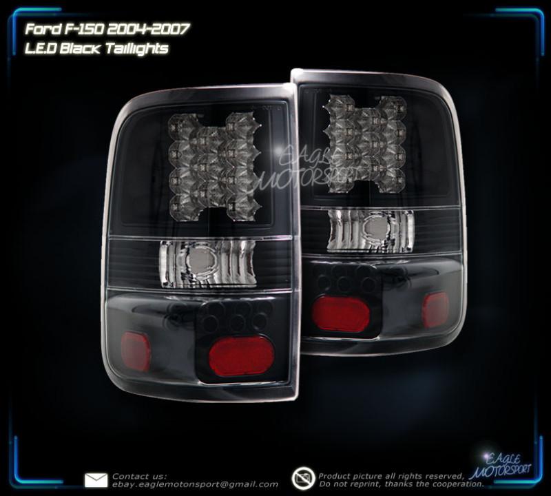 2004-2008 ford f150 led black blk tail lights driver passenger rear lamps