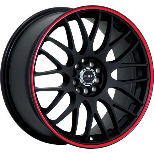 15x7 black red ruff r355 wheels 5x100 5x4.5 +40 volkswagen golf (6-cyl) 5-lug