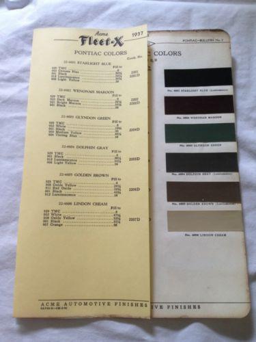 1937 pontiac~paint chip~automotive~acme paint~general motor~color chart~original