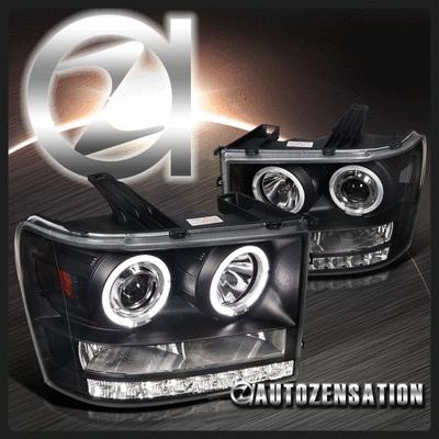 07-13 gmc sierra 1500 2500 hd denali black dual halo led projector headlights