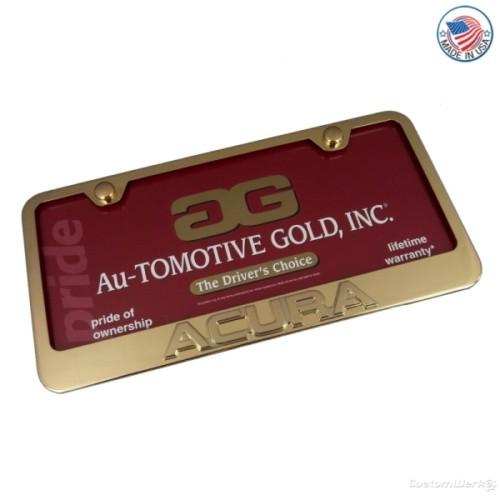 Acura 3d premier gold on gold license plate frame - new