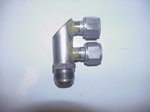 Stainless dry sump oil pump manifold -16 an male to two -12 an female fittings