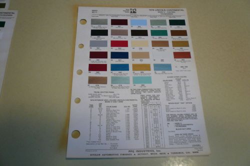 1976 lincoln  ditzler ppg color chip paint sample - vintage mark iv pantera