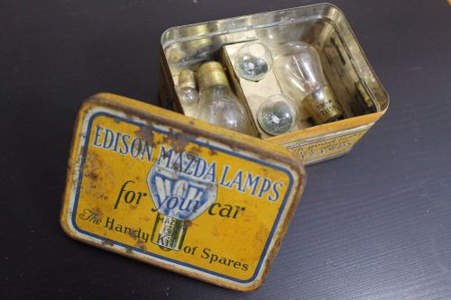 Vintage edison ge mazda auto lamps bulbs tin accessory with some contents chevy