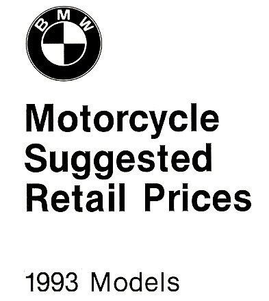 1993 bmw motorcycle retail price brochure -bmw-k1- k75-k100-r100-bmw