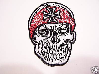 #0544 motorcycle vest patch skull- bandana- iron cross