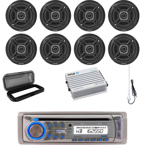 Enrock 6.5&#034;black boat speakers,400w bluetooth amp,usb cd aux radio,cover,antenna