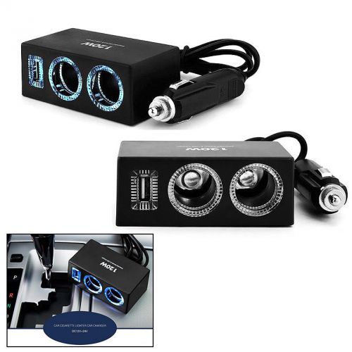 Car auto cigarette lighter 2 sockets splitter charger dc power adapter + usb por