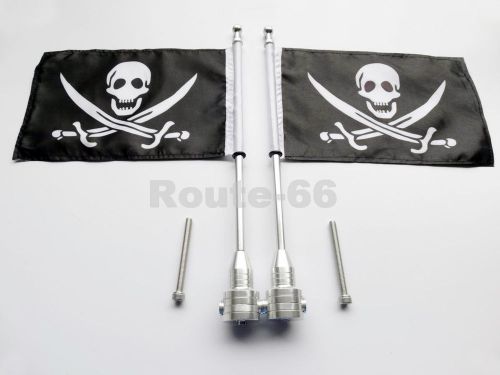 2 cnc chrome rear side mount luggage rack flag pole pirate for harley motorcycle