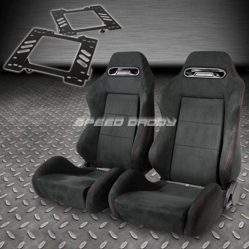 Pair type-r full reclining black suede racing seat+bracket for 99-04 mustang