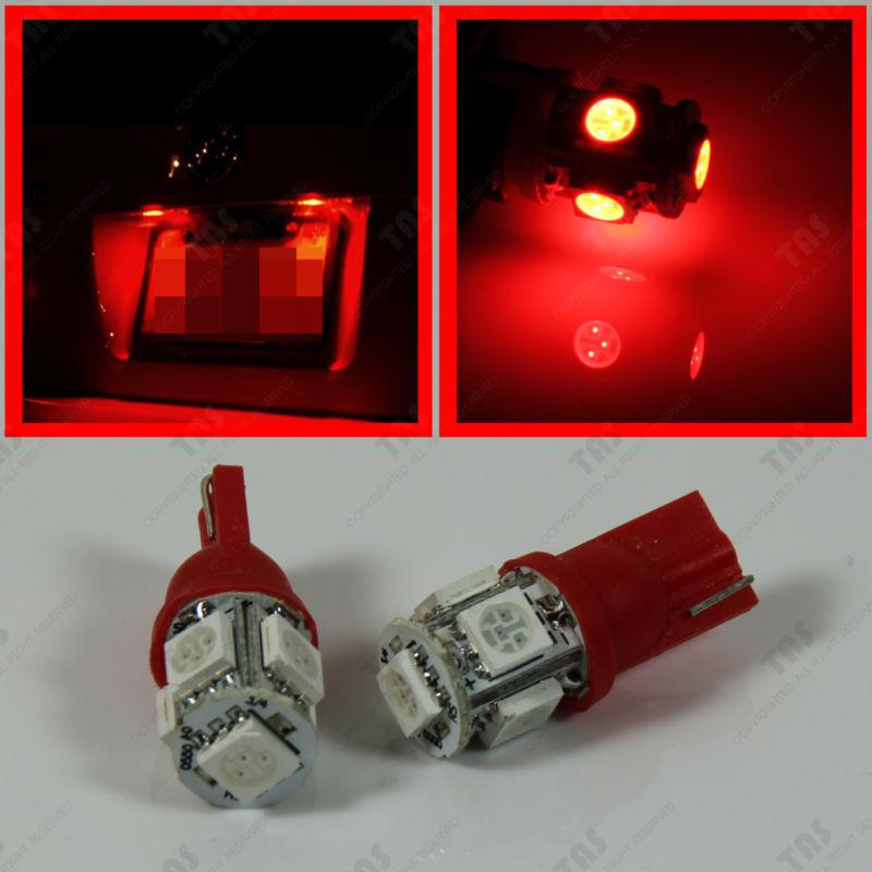 2pcs red 5smd license tag number frame plate led light bulbs t10 168 192 194 921