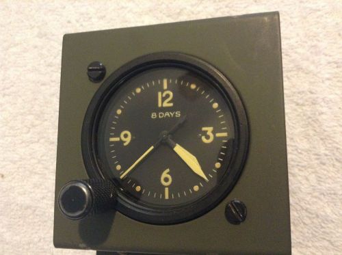 Vintage wakmann watch co. swiss military aircraft 8 days clock w/ base runs good