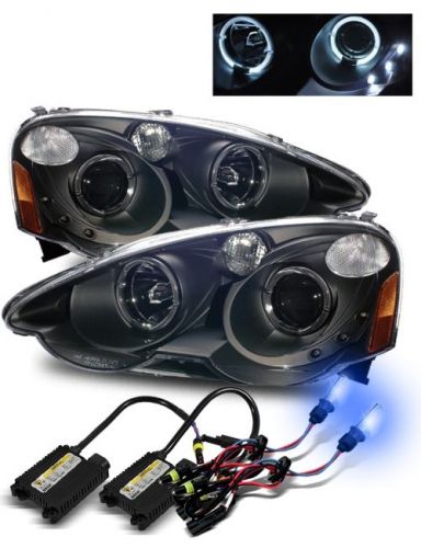 Fit 02-04 acura rsx led halo projector headlights black w/ 10000k hid