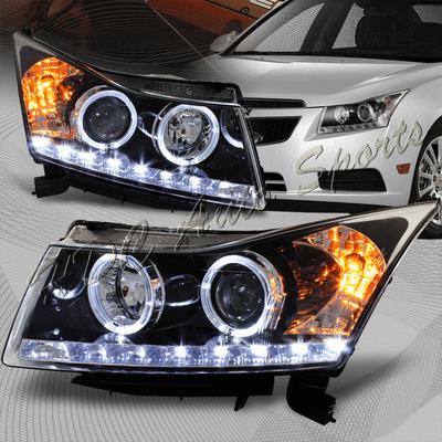 2011-2012 chevy cruze black housing led drl dual halo projector headlight lamps