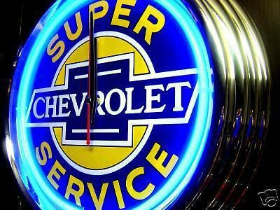 Chevy super service gmc pontiac buick garage man cave bar pub sign neon  clock