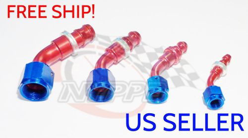 Nyppd push on oil fuel/gas hose end fitting red/blue an-6, 45 degree 9/16 18 unf