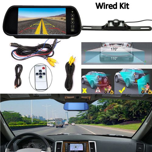 Wired 7&#034; inch tft car lcd rear view blue mirror monitor+waterproof backup camera