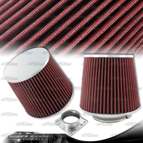 Red cotton gauze 3 inch inlet flat top cone style air intake filter + adapter