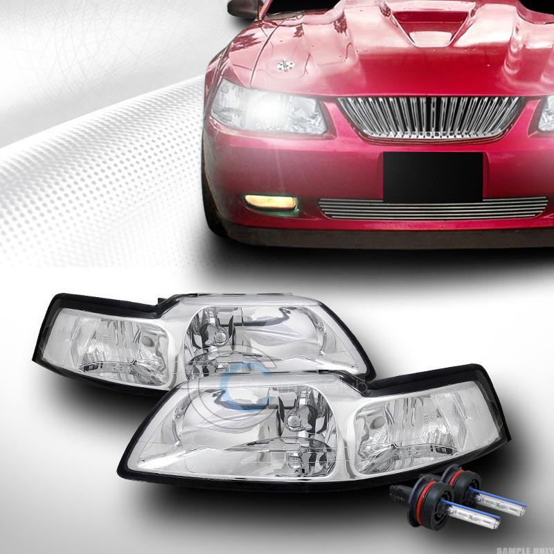 6000k hid xenon chrome clear head lights parking signal lamps 99-04 ford mustang