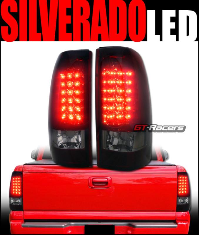 Red smoke full led tail lights rear lamp pair jy 2003-2006 chevy silverado truck