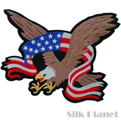 10&#034; eagle hawk wing us flag star stripe back patch motorcycle vest biker rock xl