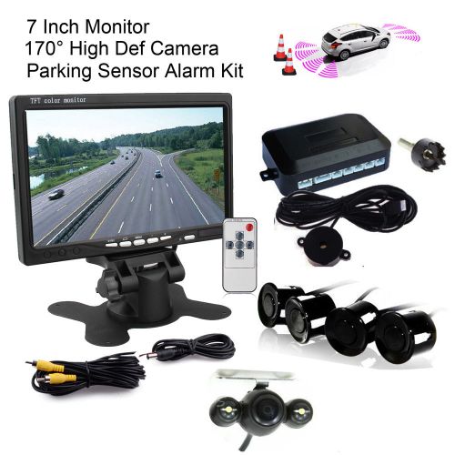 4 parking sensors radar alarm+ccd car reverse camera 7&#034; hd rearview lcd monitor