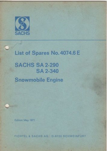 1972 sachs snowmobile engine sa 2-290, sa 2-340  no.4074.6e parts manual (844)