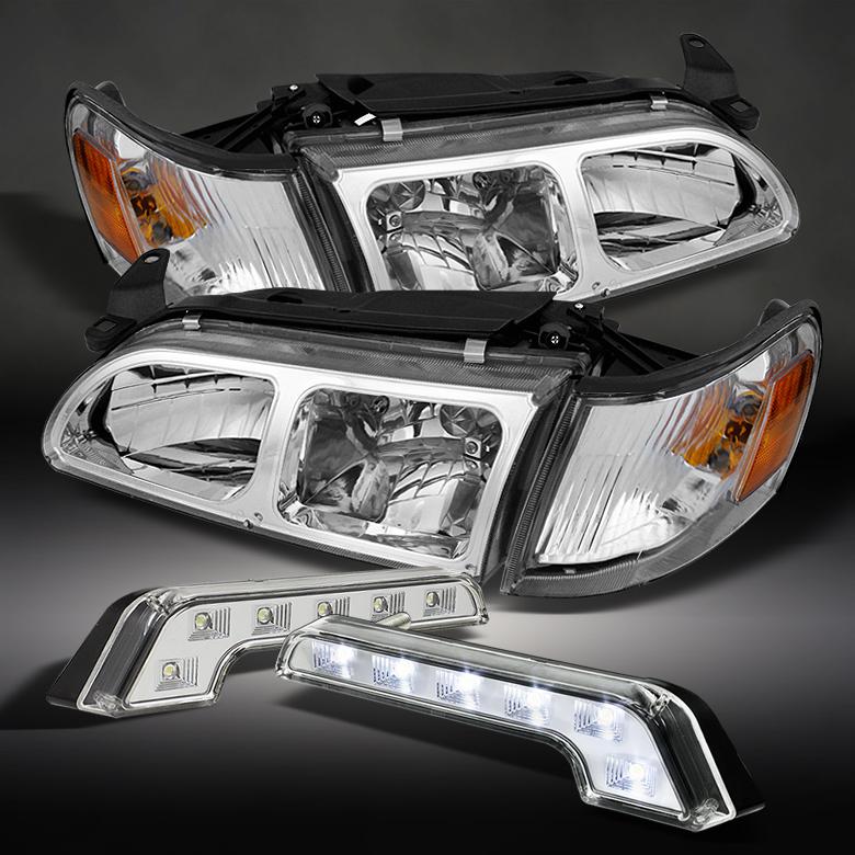 93-97 toyota corolla crystal headlights + daytime running lights upgrade kit