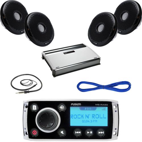 Fusion boat stereo ipod/iphone control, 2x 6&#034; speaker, amplifier, wire, antenna