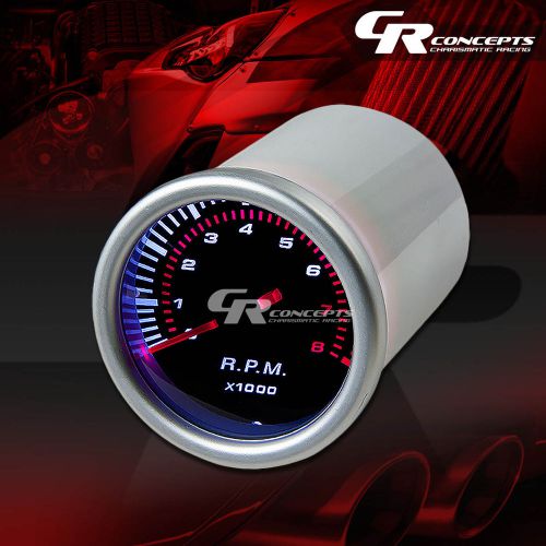 Universal 2&#034;rpm tachometer smoked tint lens led display gauge meter silver ring