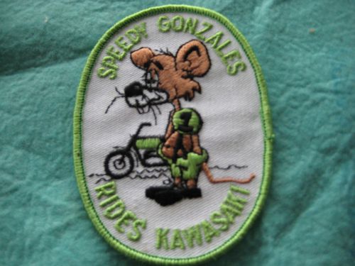 Vintage speedy gonzales rides kawasaki motorcycle racing patch 3 1/8&#034;x4 3/8&#034;