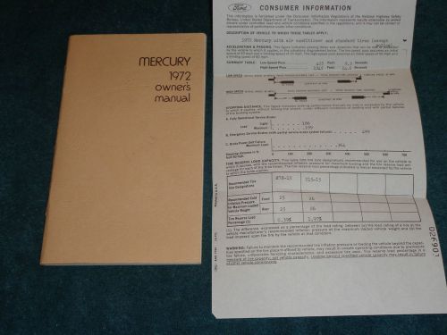 1972 mercury big car owner&#039;s manual set/ guide book &amp; consumer information sheet